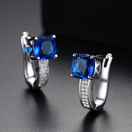 LUOTEEMI New Arrival 4Colors Geometric Cubic Zirconia Women Rhodium White Gold Plated Hoop Earrings Huggie