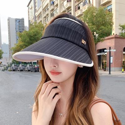 Hat Female Korean Version Empty Top Letter Large Brim Face Covering Sun Hat Spring and Summer Versatile Sun Protection Sun Hat