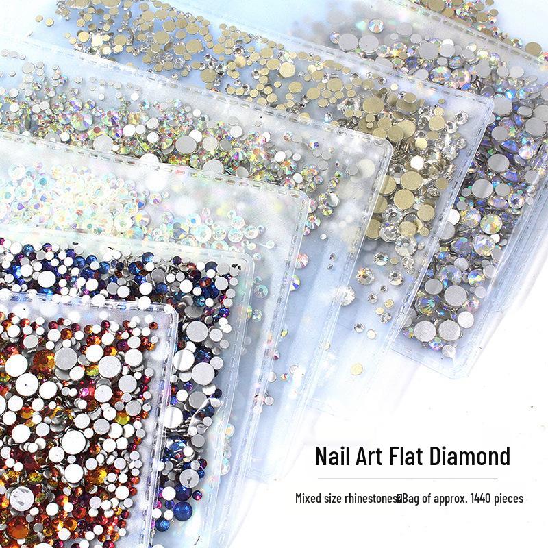Nail Art Decorations: 1440 Mixed Crystal Glass Rhinestones, Colored Flat-Backed for DIY