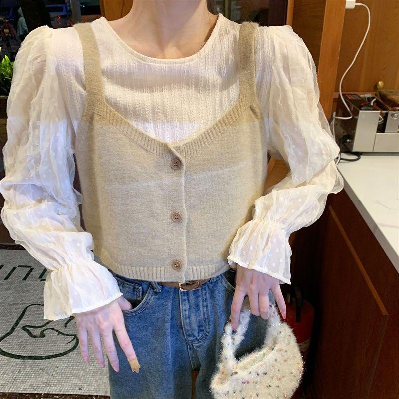 

Autumn Energetic Girl Button-Up Cropped Vest & Versatile Shirt Set M 95-110 cm