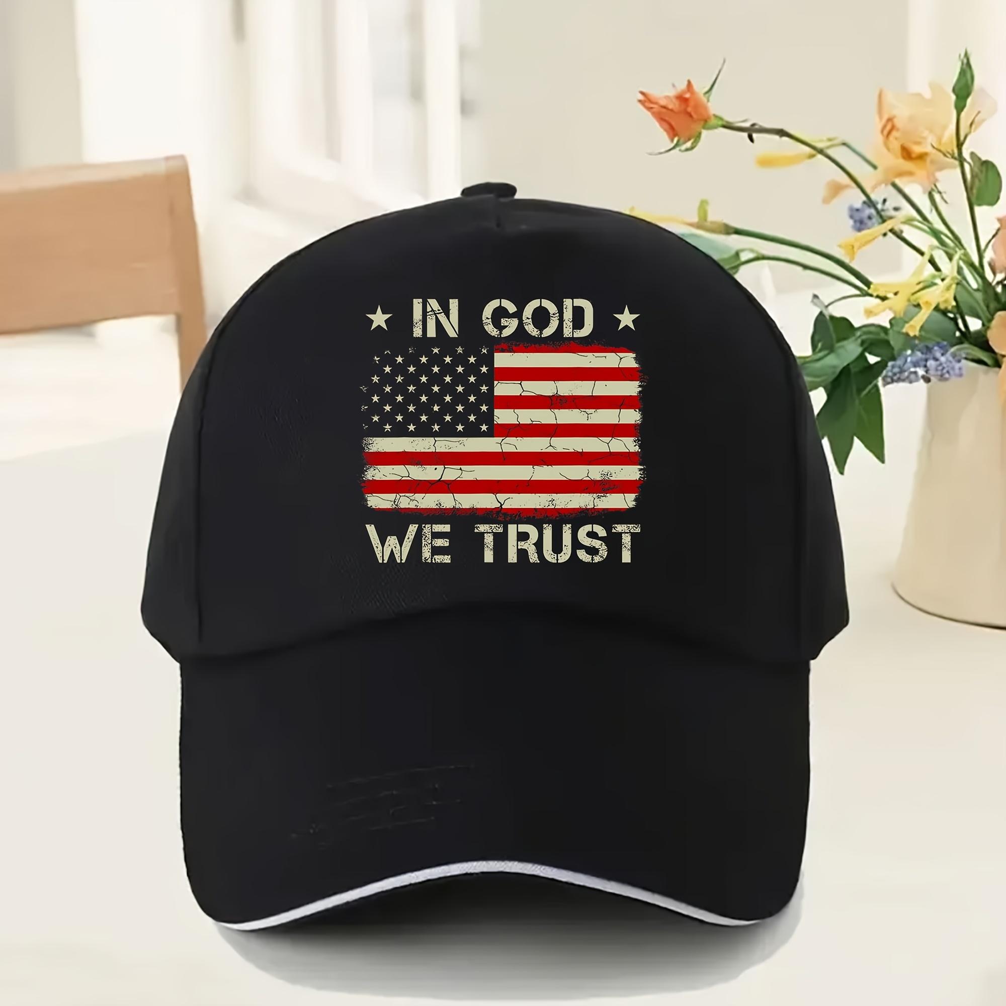 Adjustable IN GOD WE TRUST American Flag Baseball Cap  Retro Black Trucker Cap Lightweight 100 Polyester with Adjustable Adjustable