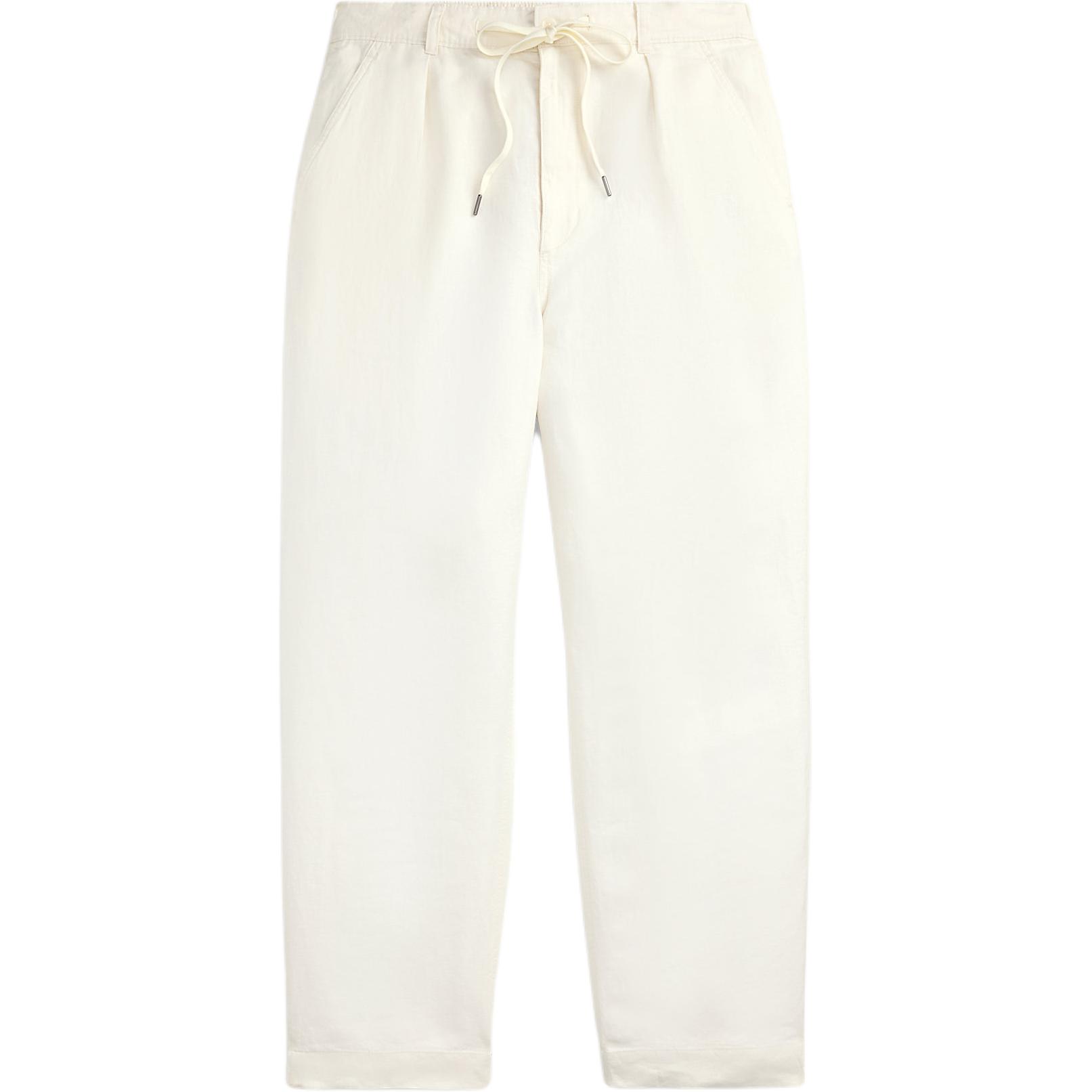 

Polo Ralph Lauren Solid Pleated Linen Long Casual Pants Men bottoms Cream 710971941-002 XL