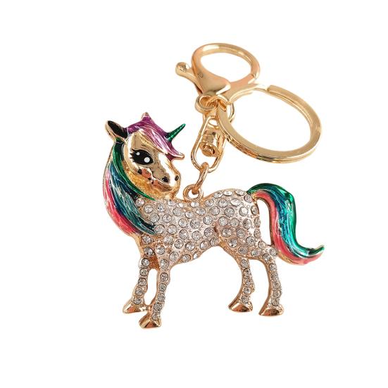 Horse Keychain Colorful Sparkling Rhinestones Horse Charm Key Chain Bags Backpacks Cars Good Luck Mascot
