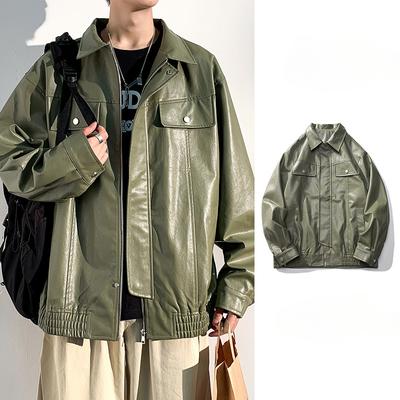 PU Leather Jacket Men's Autumn Trendy Brand Loose Lapel Men's Casual and Handsome Motorcycle Leather Jacket