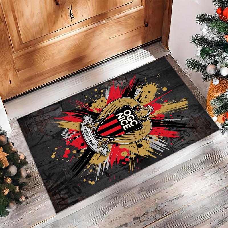 OGC Nice FC Soccer Football Pattern Soft Area Rug Non Slip Indoor Floor Carpet Sports Decor Mat for Bedroom