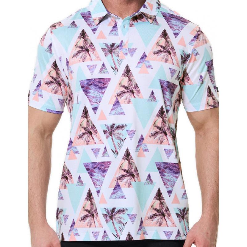 Men s Tropical Floral Print Polo Shirt Short Sleeve Casual Breathable Top S