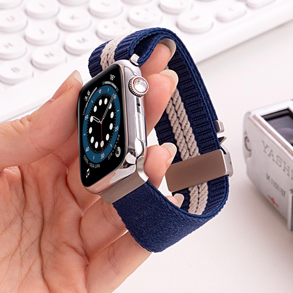 Nylon Watch Band for Apple Watch Series 10 9 8 7 SE 6 5 4 3 2 1 42mm 41mm 40mm 38mm Stripe Design Parachute Buckle Strap