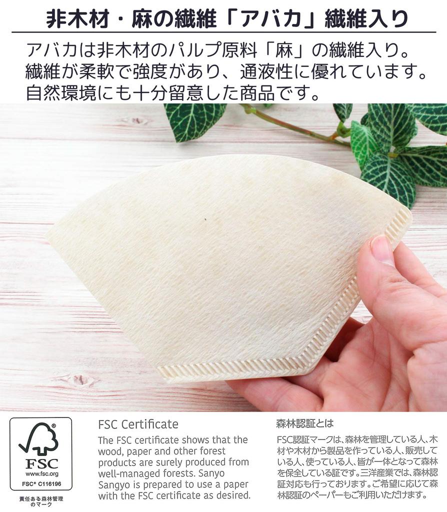 Sanyo Sangyo Coffee 100 Set of 2 Filters, Brown, 1-2 Cups, Unbleached, Fan-Shaped, Abaca, Filters, [Used]