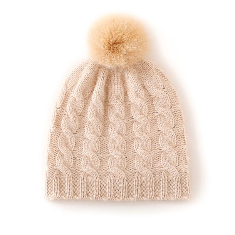 2025 Cashmere Women's High-End Cable Knit Pom-Pom Hat - Autumn/Winter