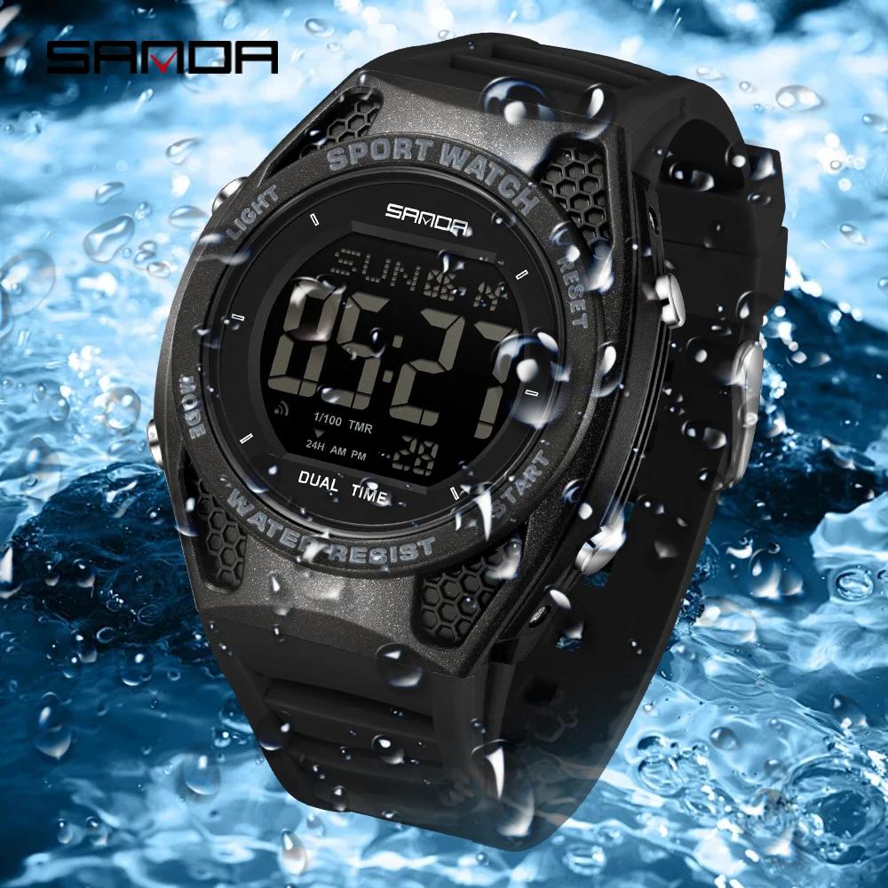 SANDA 2224 Fashion Men's Electronic Watch LED Display Student Night Light Alarm Clock Sports Waterproof Digital Watch
