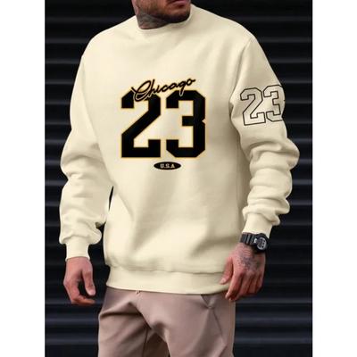 23 USA Art Letter Design Man Clothes Street Style Fleece Sweatshirts Autumn Casual Hoodies Fashionable Crewneck Pullovers
