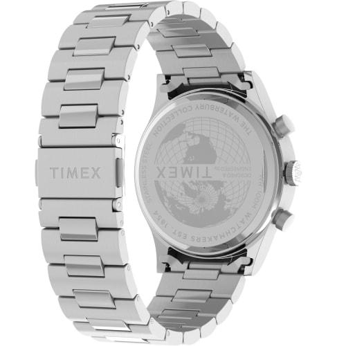 TIMEX Waterbury Traditional Chrono Watch, Men's, Silver, Black Dial, Stainless Steel, Mineral Glass, Quartz Movement, TW2W48200