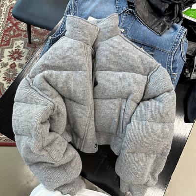 Damen Winter Casual Kurzmantel Grau Thermomantel mit Stehkragen und Verdickter Freizeitjacke