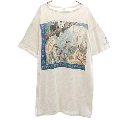 DOWN TO EARTH PRODUCTS 90s Made In USA Old Animal Print Short Sleeve T-shirt Men's Used