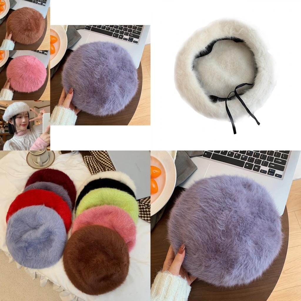 Chic Brown Rabbit Fur Beret For Women Trendy And Cozy Winter Artist Cap