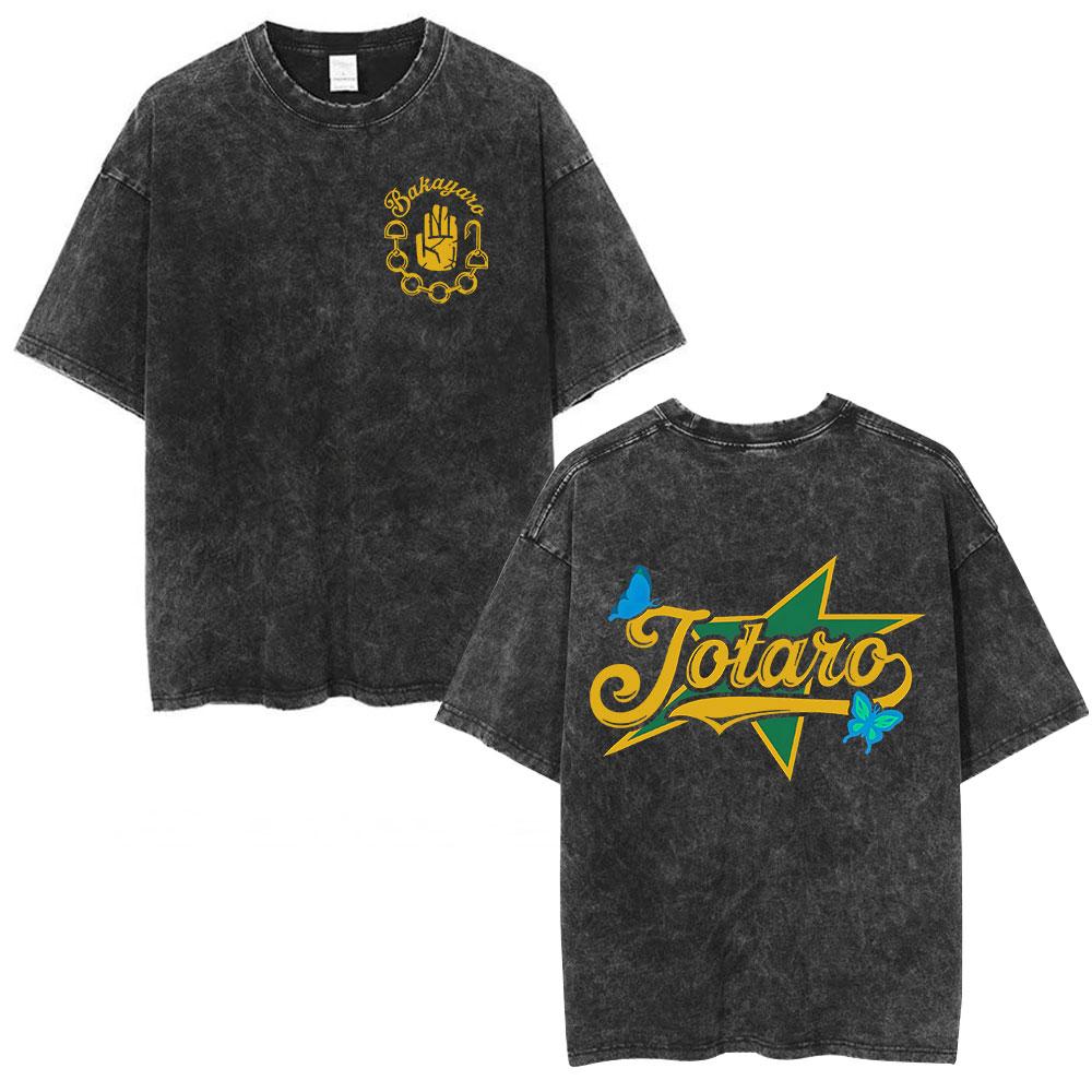 Anime Jojo Bizarre Adventure Kakyoin Noriaki Vintage Acid Washed T Shirts Mens Women Cotton Short Sleeves Top