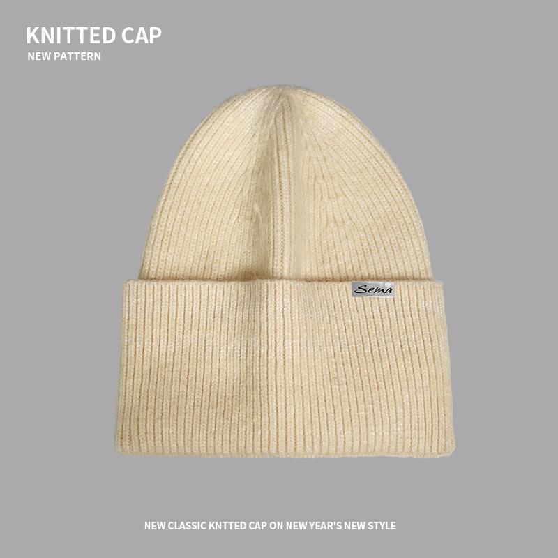 Autumn and winter smiley face wool hat women's loose big head circumference cold hat thickened warm ear protector knitted hat