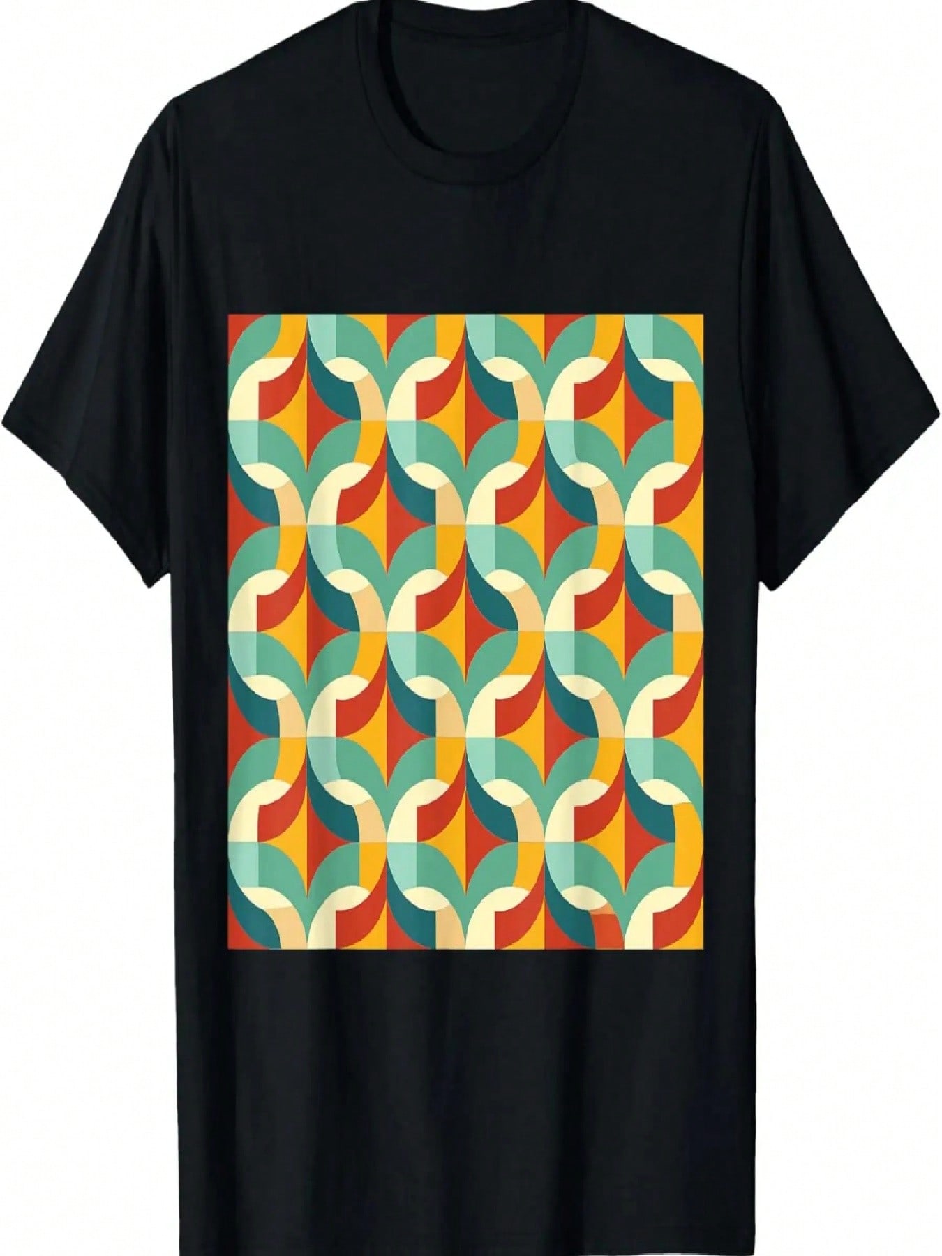 1970 S GEOMETRIC ABSTRACT HALF CIRCLES PATTERN GREEN ORANGE T-Shirt S разноцветный