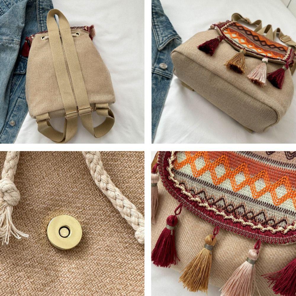 Small School Bag Ethnic Style Backpack Tassel Embroidery School Bag Ladies/Girls