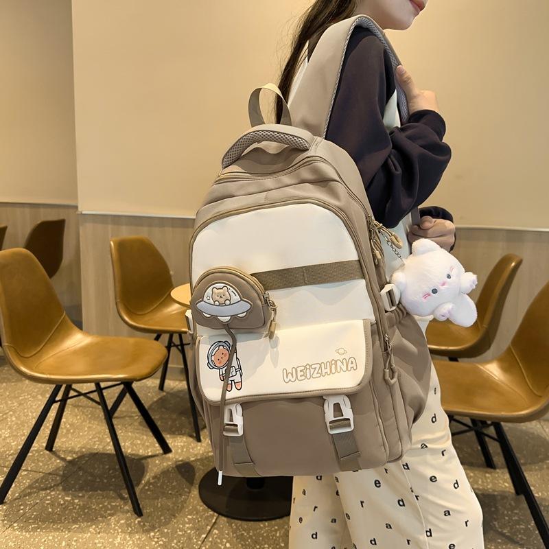 Autumn and Winter New High-Value Fresh Color-Block Letter Casual Backpack for Female Primary and Secondary School Students