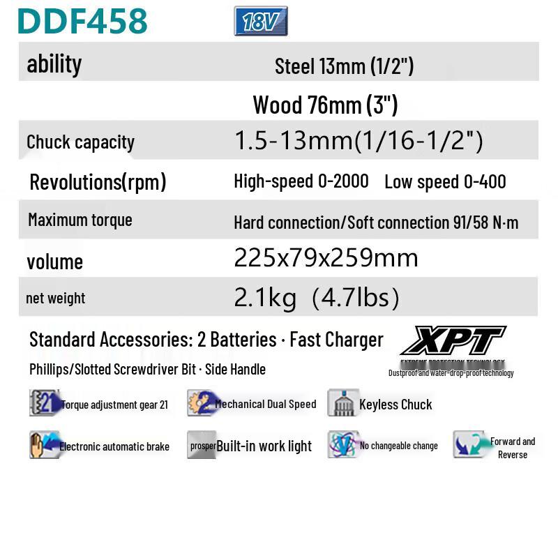 Makita DDF458Z 18V Cordless Drill/Driver (Tool Only) CN Plug (adapter Included)
