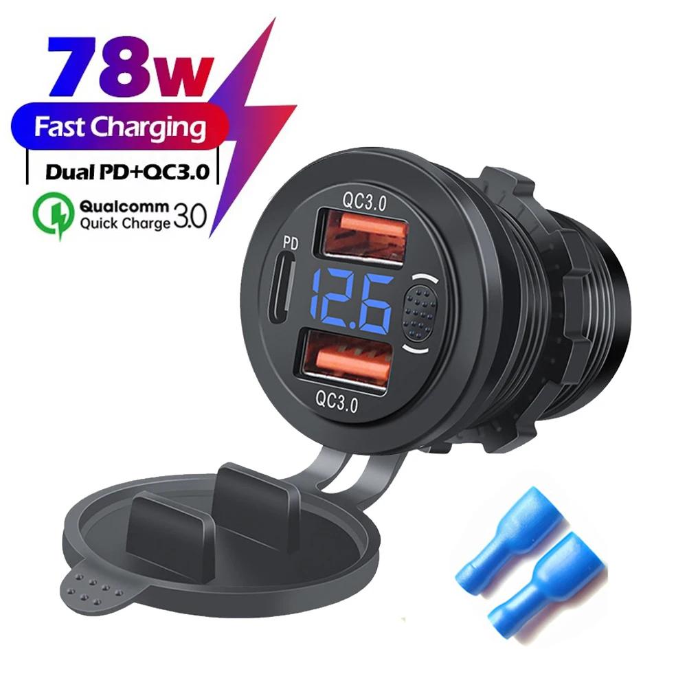 Quick Charge PD+QC3.0 Phone Charger Motorcycle USB Socket Waterproof Handlebar Mounting Bracket Cellphone Chargers Power Adapter