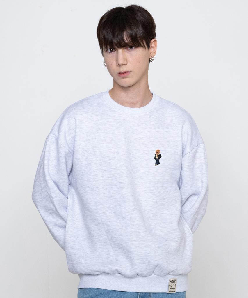 GRAVER [Unisex] Tattoo Dog Embroidered Perito Sweatshirt_Melange White
