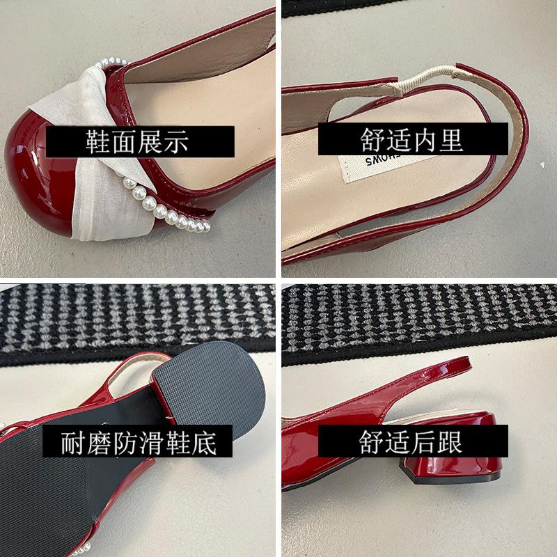 Popular French round head single shoes women's summer 2025 new models with skirts evening gentle temperament versatile pearl sandals