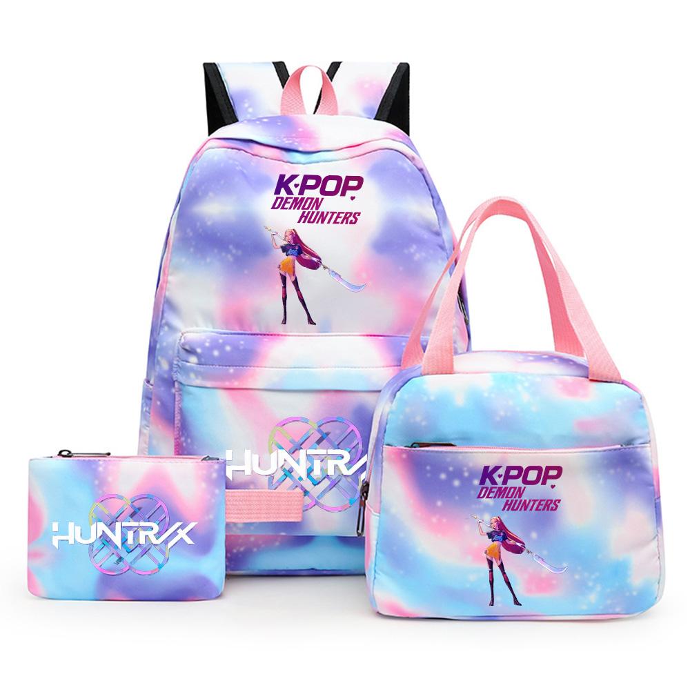 3Pcs/set Cute Cartoon Kpop Printed Backpack with Pengcil Case Lunch Bag for Teenager Girl Boy Bookbag Large Capacity Travel Bag Kid Gift Rucksak