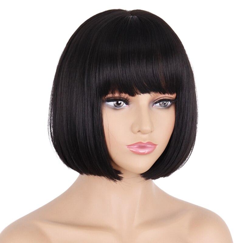 

Короткие прямые синтетические парики «боб» с челкой для чернокожих женщин, термостойкий парик для косплея, вечеринки, повседневные волосы