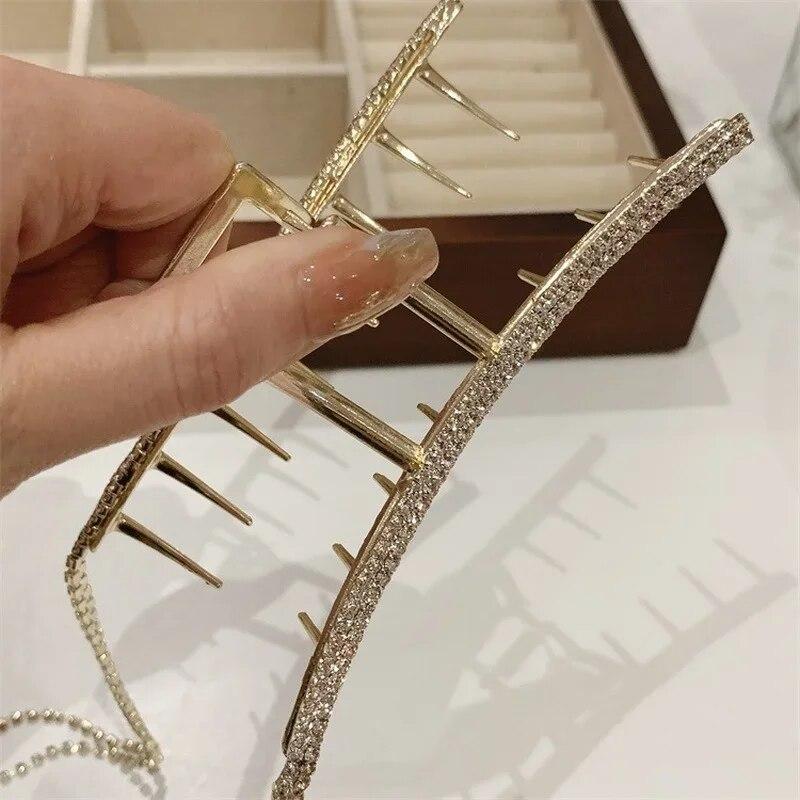 Geometric Crystal Rhinestones Long Tassel Hair Claw for Women Metal Large Hair Clip Women's Fashion Hairpins Hair Accessories