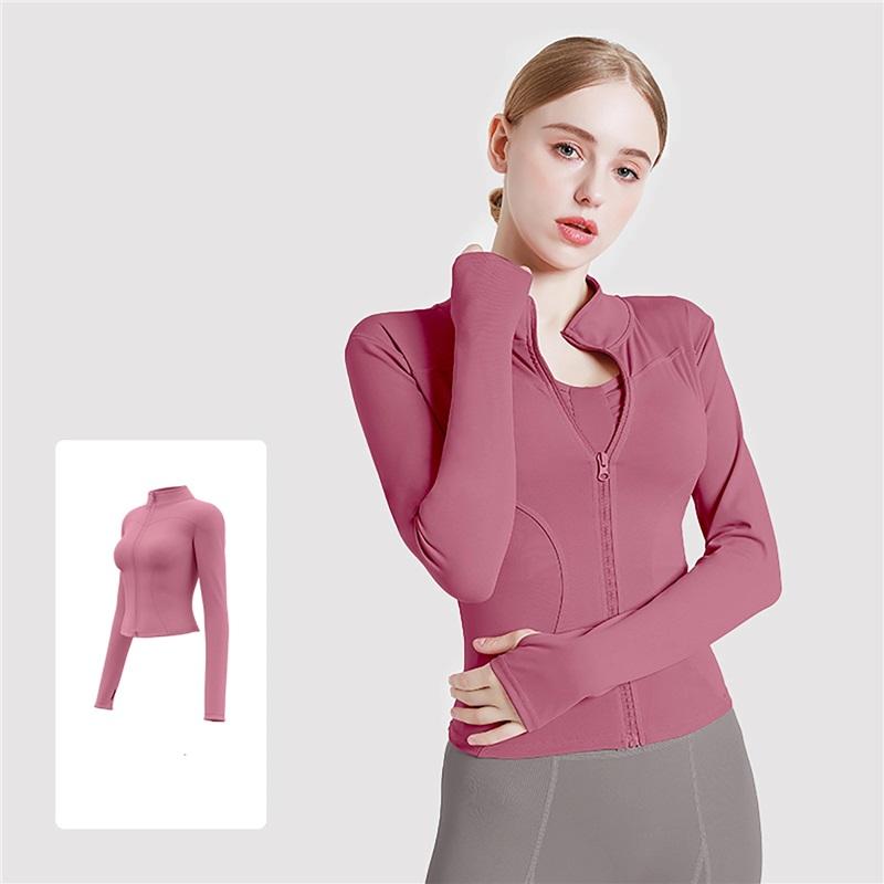 Högstretch Damyogakläder, Utomhuslöpningssportjackor, Tunna Fitness Långärmade Enfärgade Solskyddstoppar