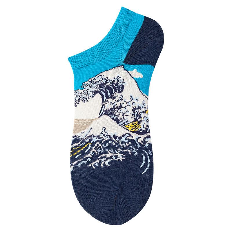 40 Style Fashion Colorful Short Socks Men Cotton Novelty Oil Painting Animals Food Avocado Casual Funny Ankle Sox