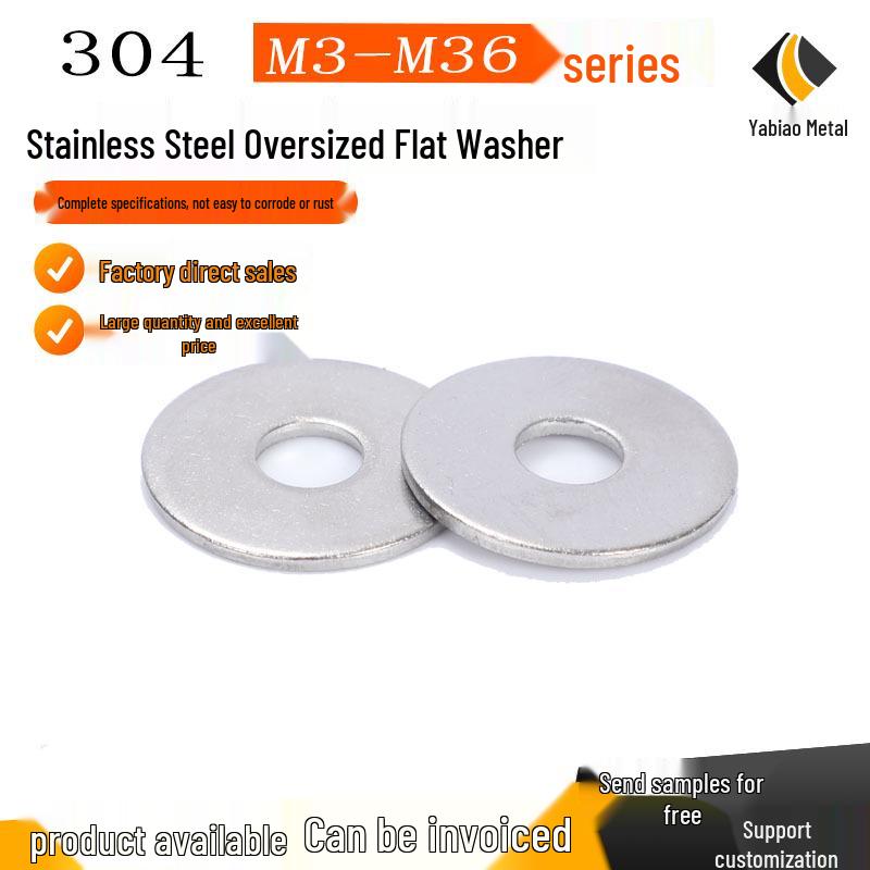 304 Stainless Steel Flat Washer, Large OD, Spacer, GB96/DIN9021, M5/M6
