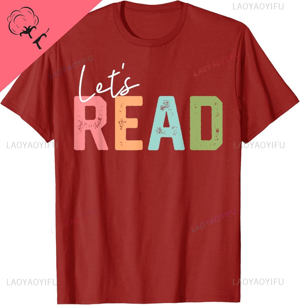 Lets Read Book Lovers Book Nerd Bookworm TShirt Cotton Mens Clothing Tops Funny Shirt Graphic T Shirts Camisas Streetwear