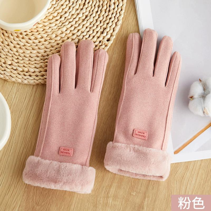 Women's winter warm gloves, women's electric vehicle riding, windproof and cold-proof, touch-screen imitation suede, student thickened velvet