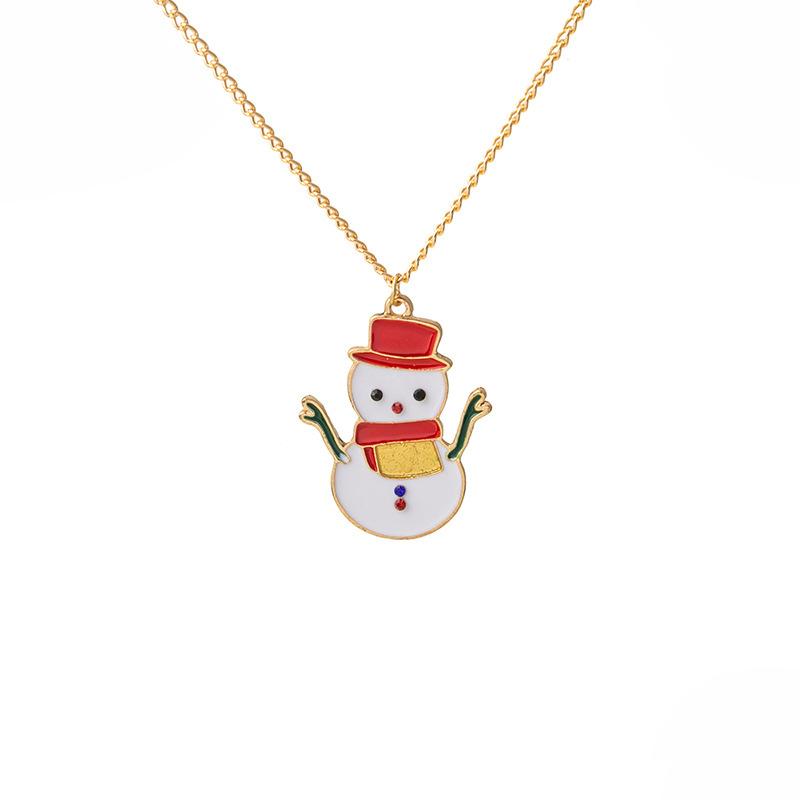 Christmas Cartoon Oil Dripping Elk Snowman Bell Necklace, Creative Design Gift Pendant Female