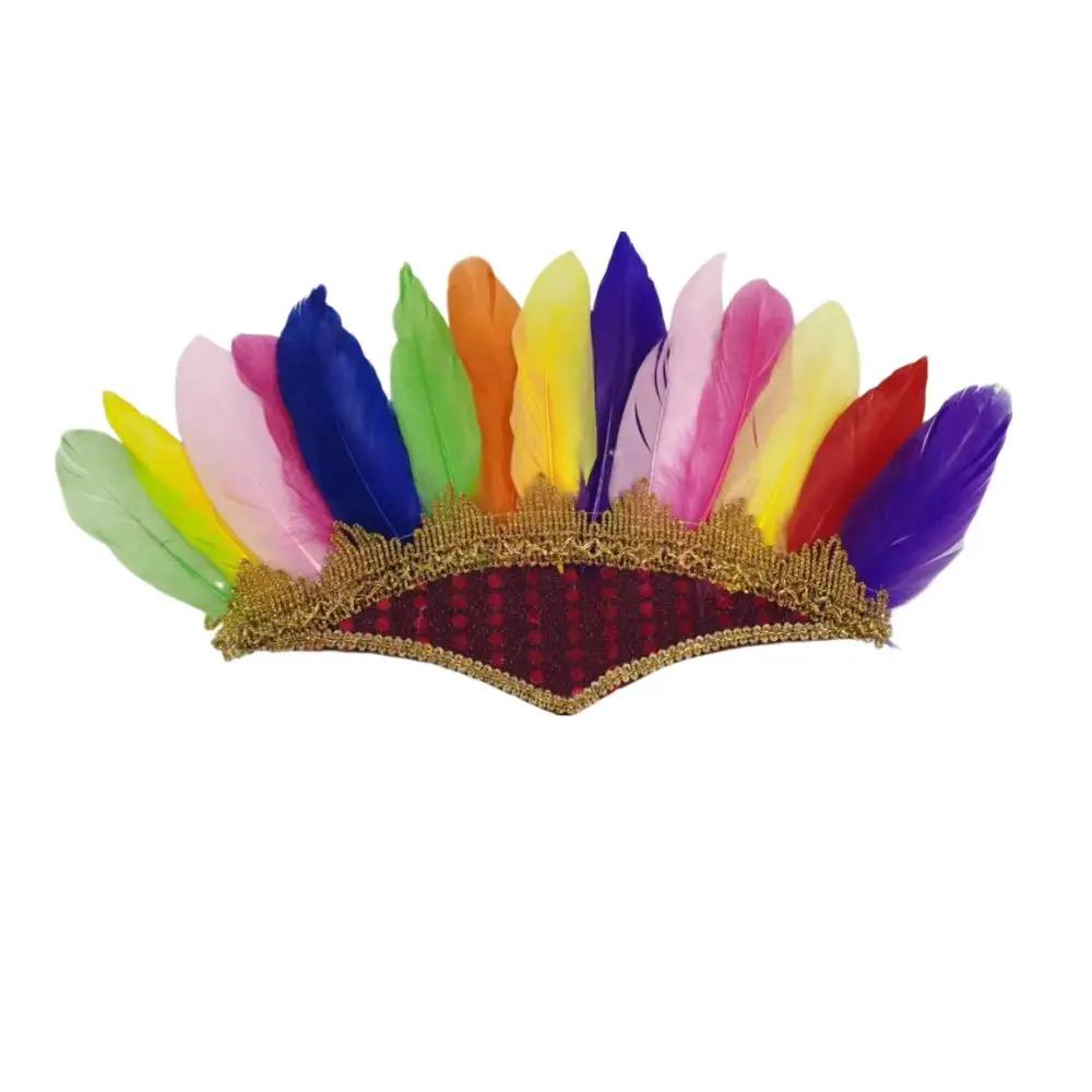 Novelty Feather Crown Peacock Costume Indian Headband Fascinator Decorative Headdress for Dance Show Carnival Halloween