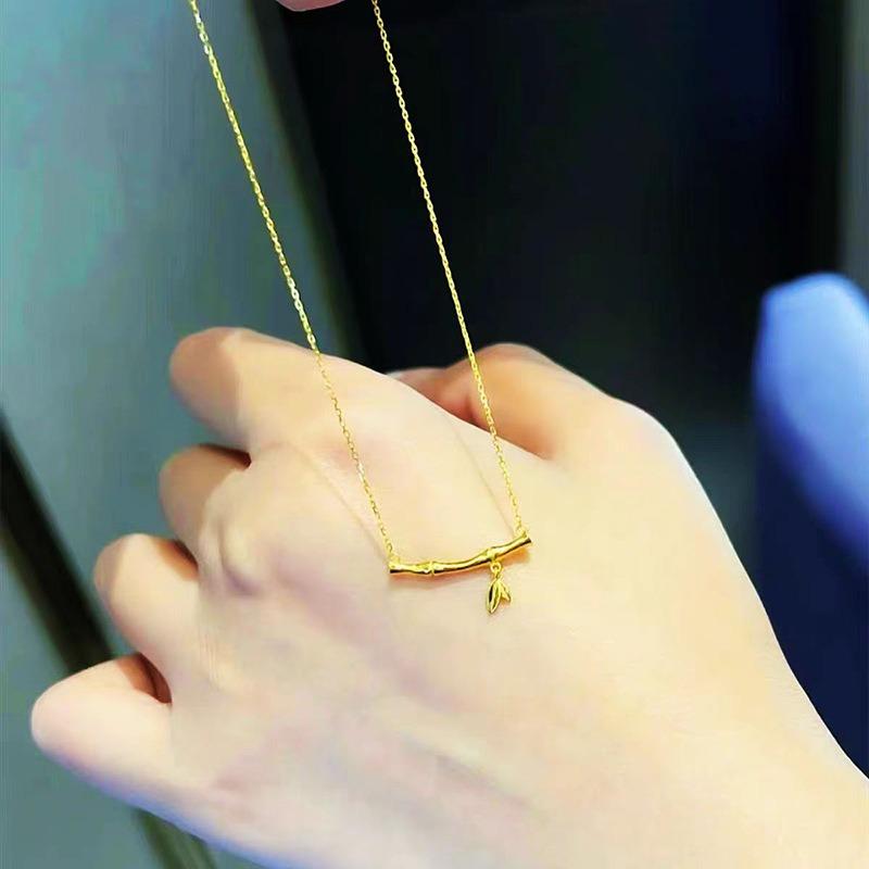 Ancient gold crafts Bamboo Necklace Fashion Design Light Luxury Simple Style choker Pendant for women Party Jewelry Gift
