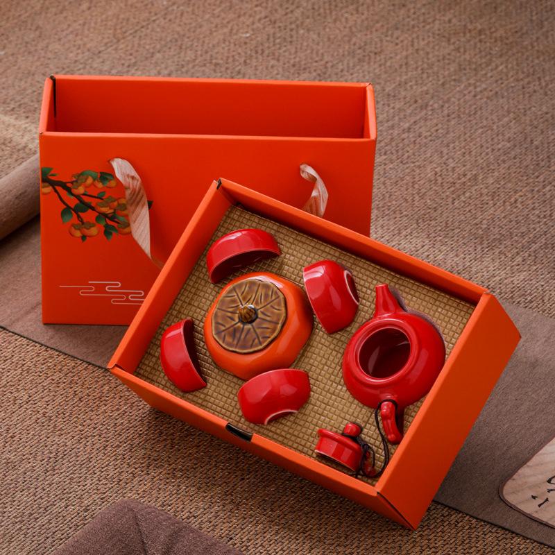 Wedding Red Festive Gifts, Tea Set Gift Box, Household Ceramics, a Pot of Four Cups, Birthday Gift Accompaniment