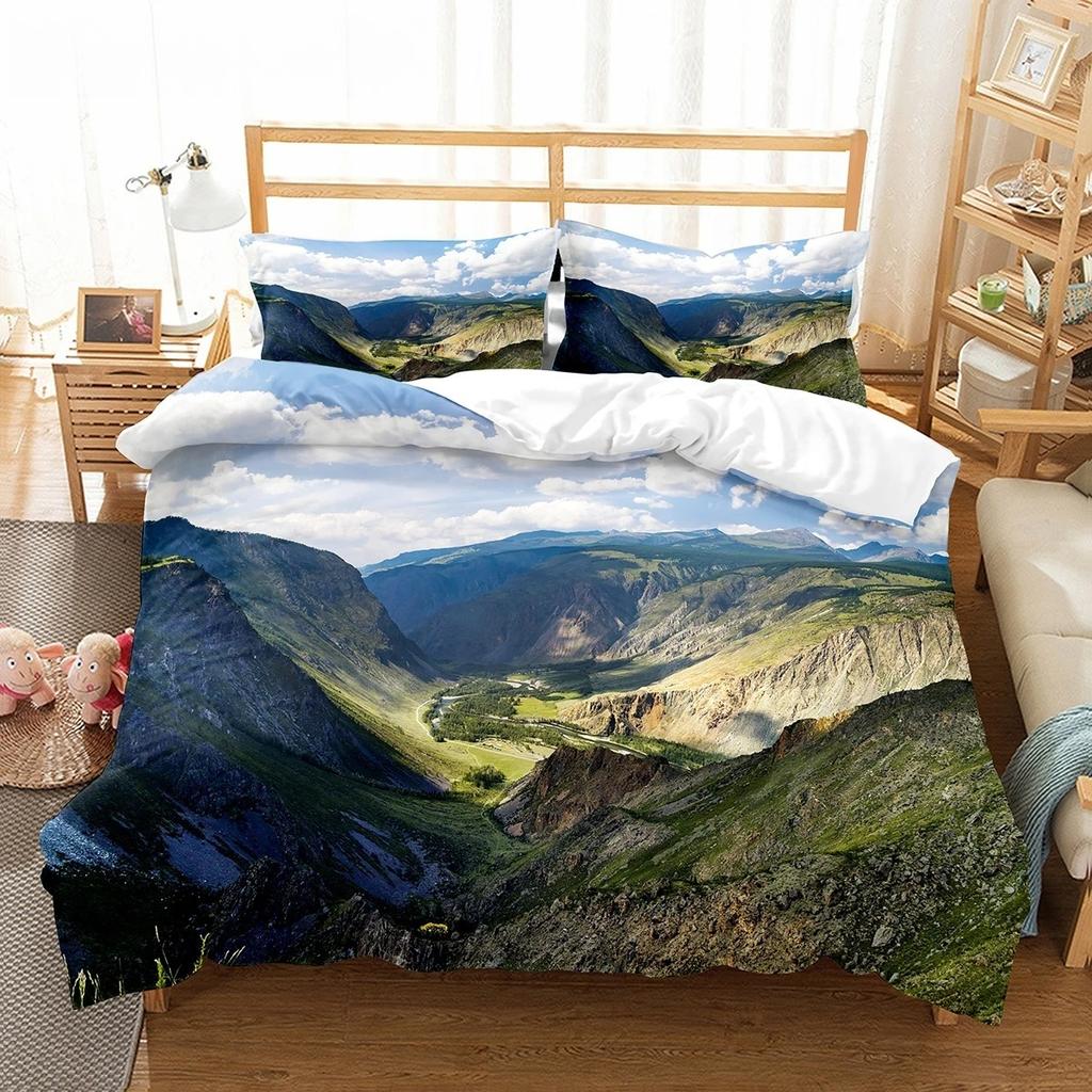 Altai Mountains Natural Landscape Duvet Cover Set With Pillowcases Forest Lake Bedding Set King Queen Polyester