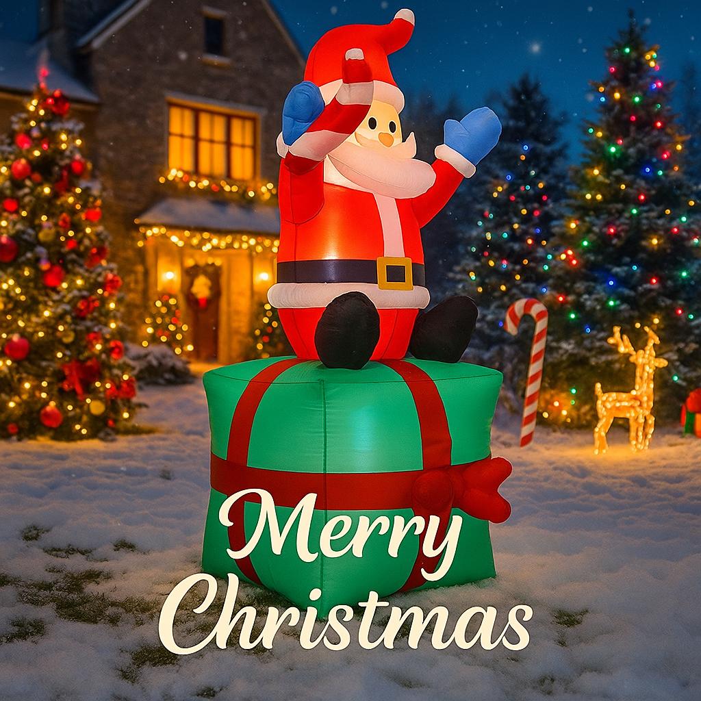 5.9FT Christma Holiday Inflatable Yard Deco Santa Claus Gift Box Model Xmas Toy Home Decoration Festive Supplies Ornaments Gifts