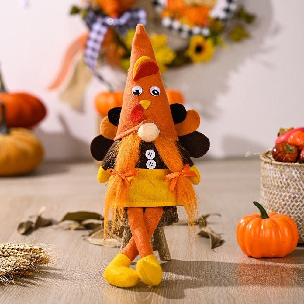 Creative Autumn Turkey Rudolf Doll Ornament Cute Miniature Figurine Sculpture  Harvest