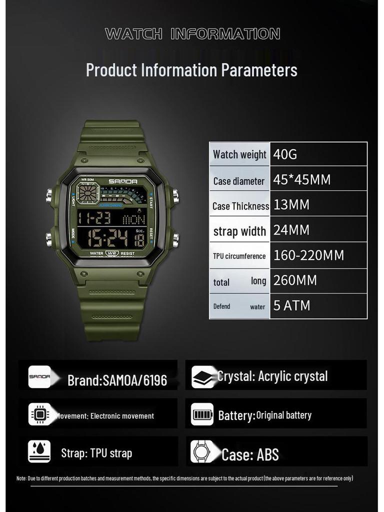 SANDA Square Multi-Function Digital Sports Watch: Waterproof, Luminous, Ideal for Students and Parties