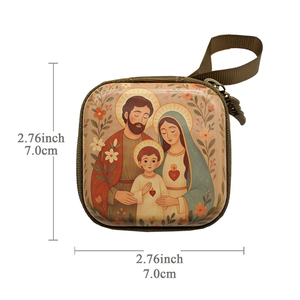 Square Cartoon Rosary Bag 7X7cm Thickness 3.3cm Feather Zipper Storage Box