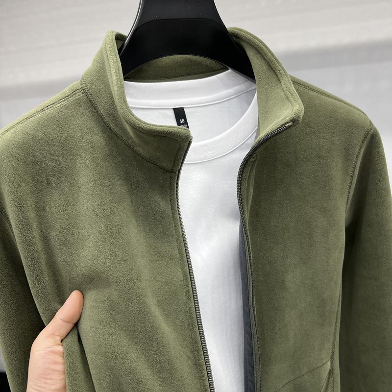 Autumn Winter Men's Polar Fleece Jacket Pure Color Warm Stand Collar Coat