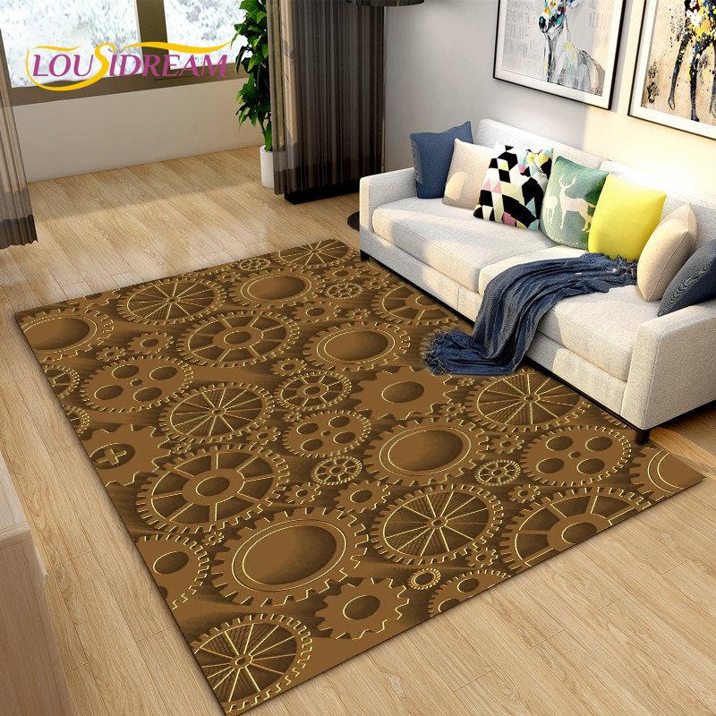 3D Steampunk Mechanical Cogs Gears Area Rug Large,Carpet Rug for Living Room Bedroom Sofa,Kitchen Doormat Non-slip Floor Mat