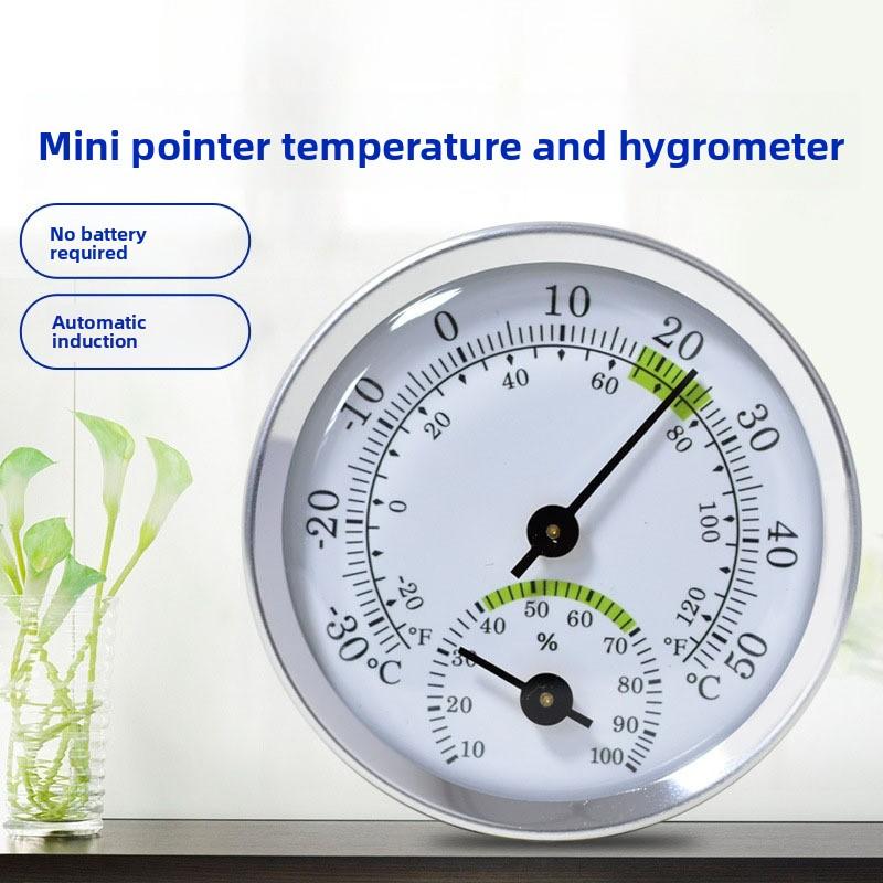 Mini Analog Hygrometer Thermometer Aluminum Alloy Case Plastic Base Lens