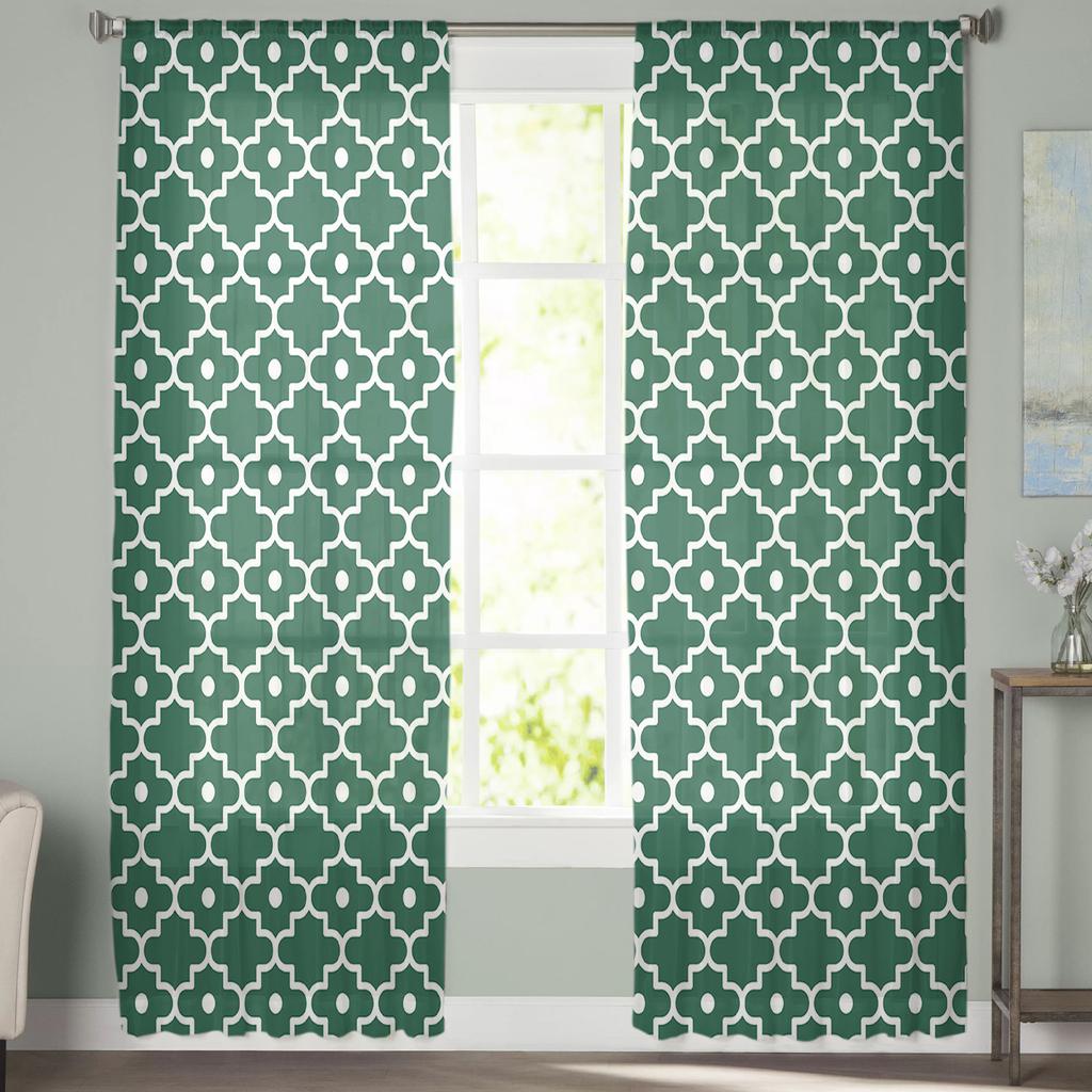 Cortinas transparentes de estilo marroquí para dormitorio juvenil, cortinas verdes para estudio, cocina, sala de estar, decoración navideña, cortinas de tul
