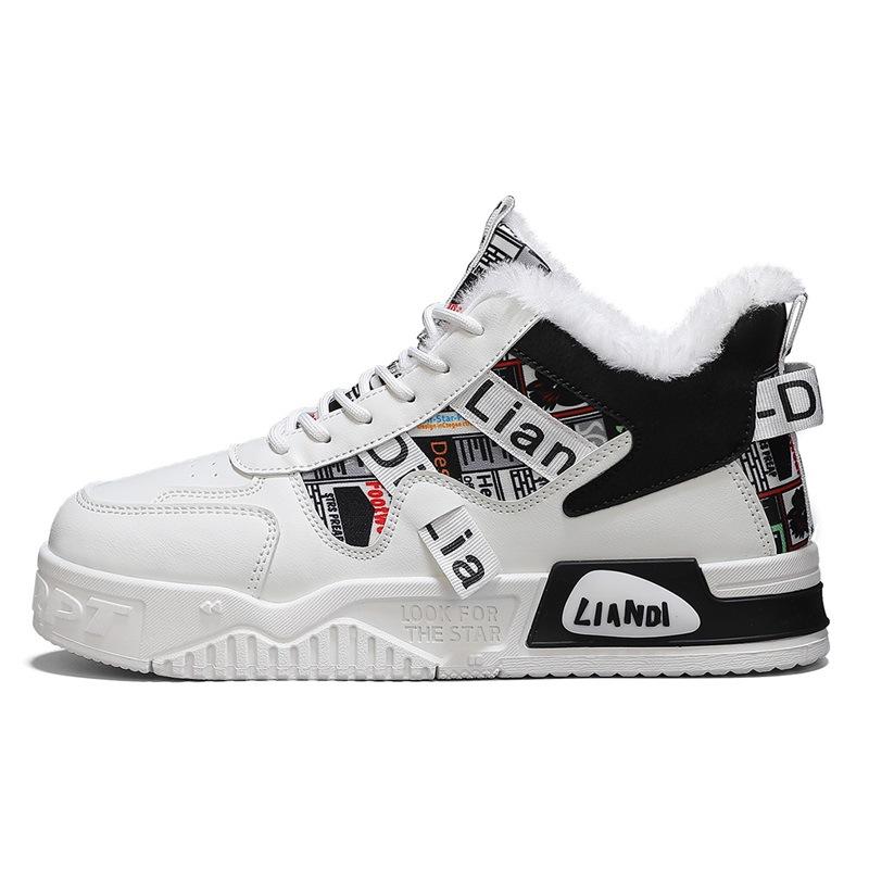 2025 winter new high-top men's shoes piled thickened cotton shoes fashion warm board shoes trendy sports and leisure shoes